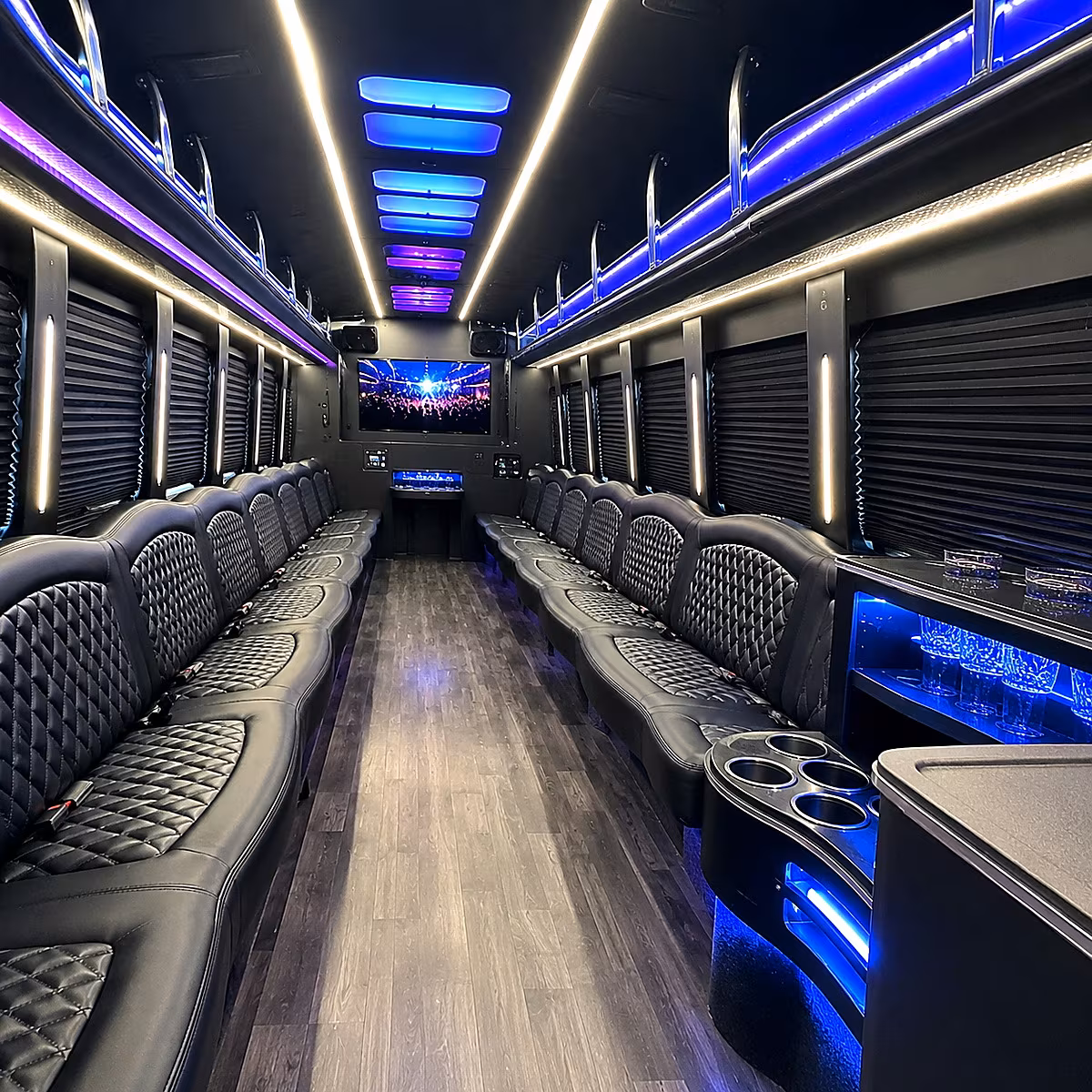 Corona Birthday, Sweet 16, & Quinceañera Transportation party bus interior