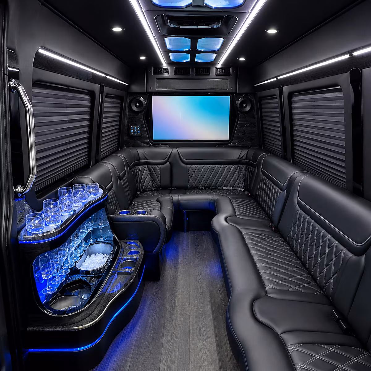 Corona Wedding Transportation party bus interior