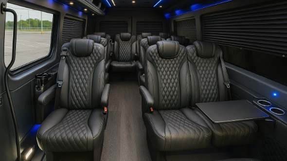 Interior of Charter Bus Company Corona's 18 Passenger Minibus in Corona