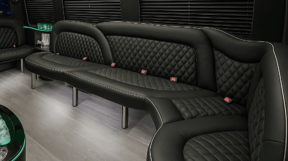 Interior of Charter Bus Company Riverside's 18 Passenger Party Bus in Riverside