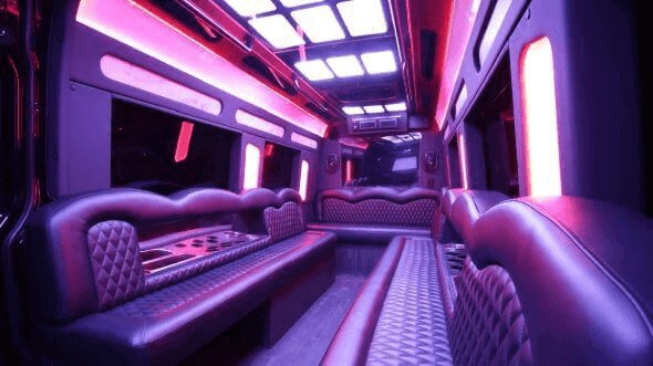 Interior of Charter Bus Company Upland's 18 Passenger Party Bus in Upland
