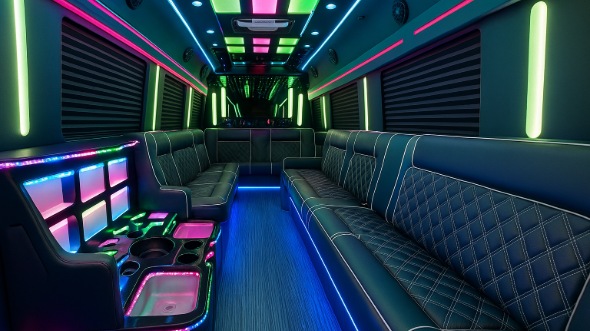 Interior of Charter Bus Company Fontana's 30 Passenger Party Bus in Fontana