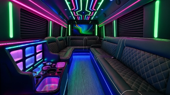 Interior of Charter Bus Company Pomona's 50 Passenger Party Bus in Pomona
