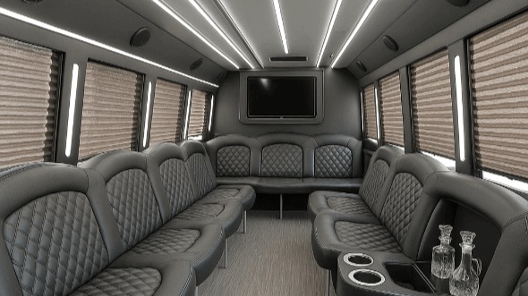 Interior of Charter Bus Company Riverside's 50 Passenger Party Bus in Riverside