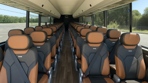 Interior of Charter Bus Company Corona's 55 Passenger Charter Bus in Corona
