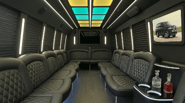 corona 25 passenger party bus inside