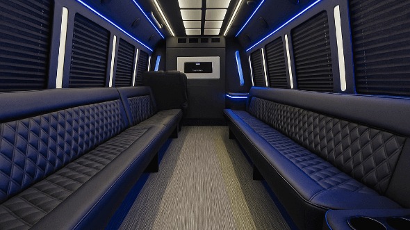 corona 30 passenger party bus inside