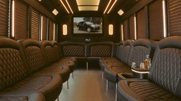 corona 40 passenger party bus interior